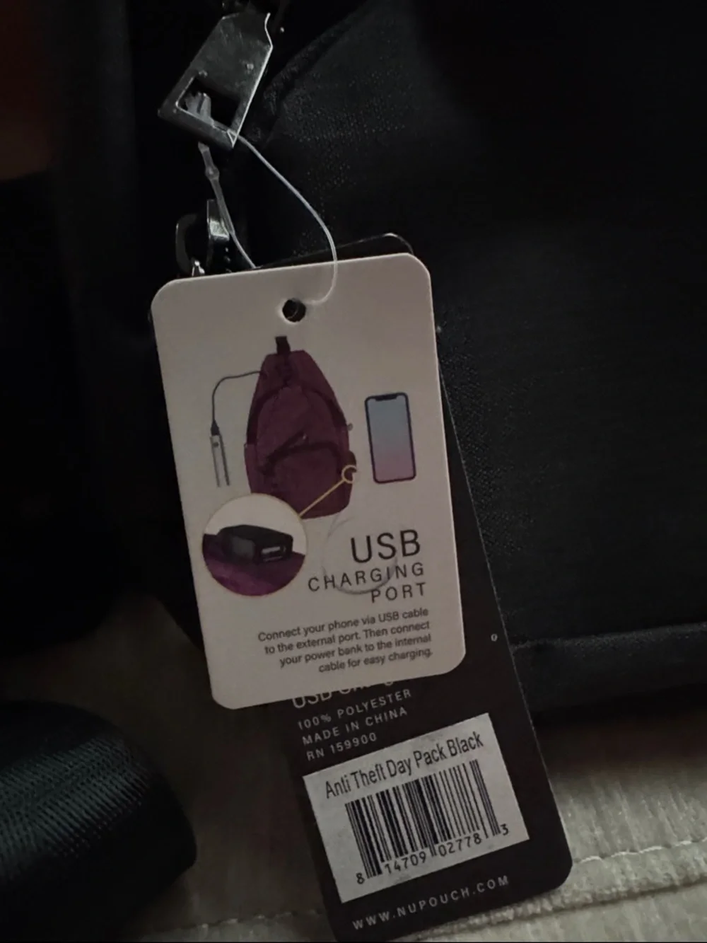 Compact Black Men's Sling Bag with USB Charging Port - Picture 3 of 4